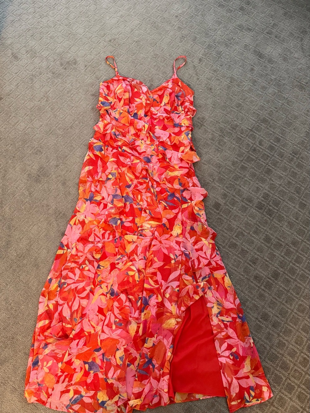 Eliza J Red Pink Floral Ruffle Maxi Dress